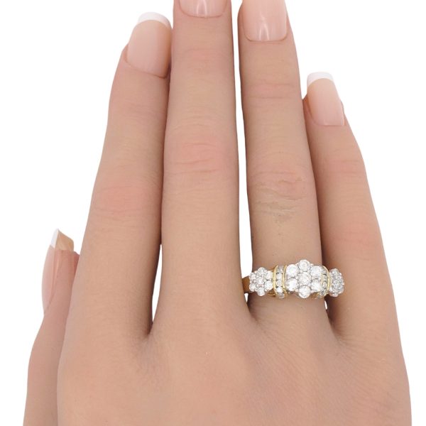 1.16ctw Diamond Triple Cluster Ring 14K Gold worn