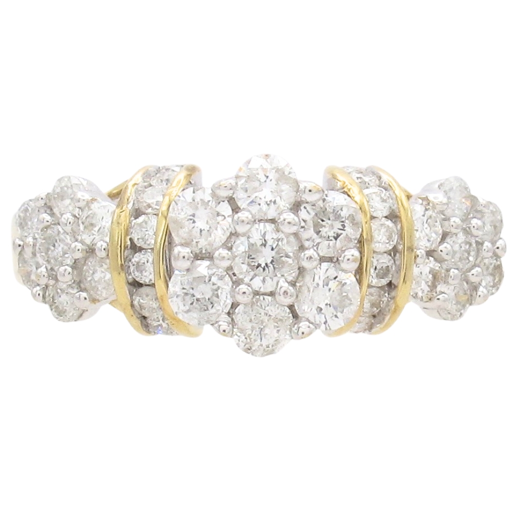 1.16ctw Diamond Triple Cluster Ring 14K Gold