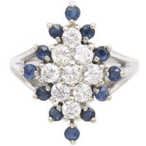 1.20ctw Diamond & Sapphire Cluster Ring 14K White Gold