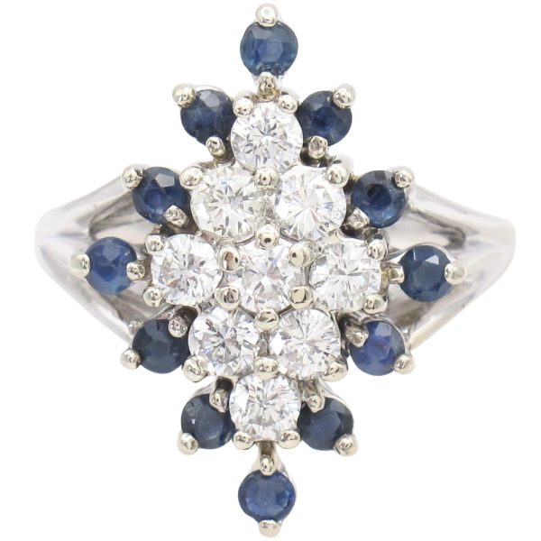 1.20ctw Diamond & Sapphire Cluster Ring 14K White Gold