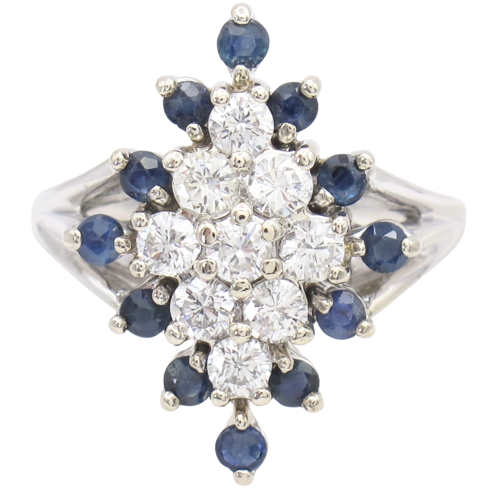 1.20ctw Diamond & Sapphire Cluster Ring 14K White Gold