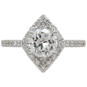 1.38ctw Round Brilliant Kite Shape Diamond Halo Engagement Ring 14K White Gold Front