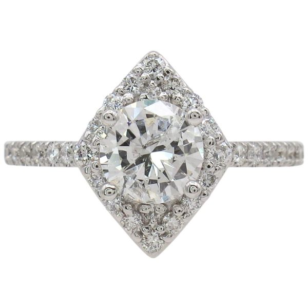 1.38ctw Round Brilliant Kite Shape Diamond Halo Engagement Ring 14K White Gold Front