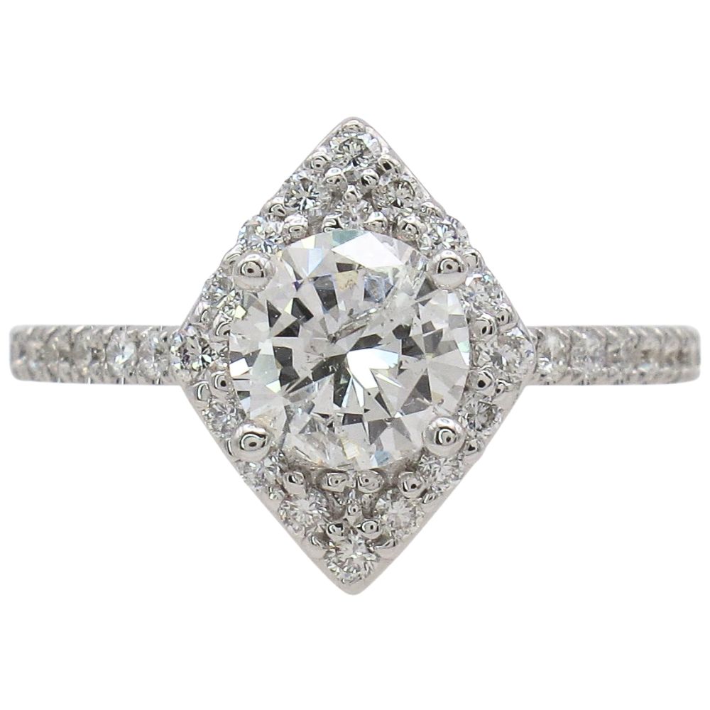 1.38ctw Round Brilliant Kite Shape Diamond Halo Engagement Ring 14K