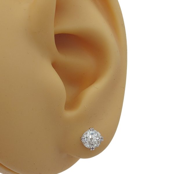 1.50 carat European Diamond Stud Earrings White Gold Worn 1.53