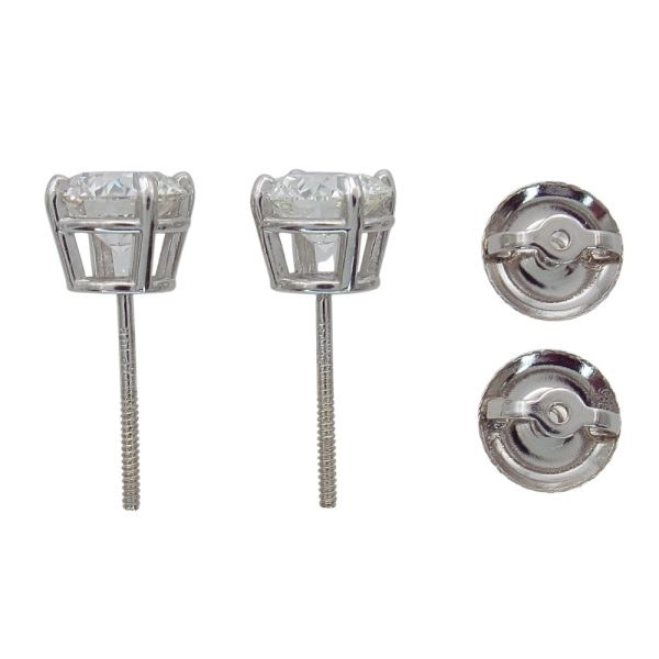 1.50 carat Round Diamond GIA Solitaire Stud Earrings White Gold Profile 83439