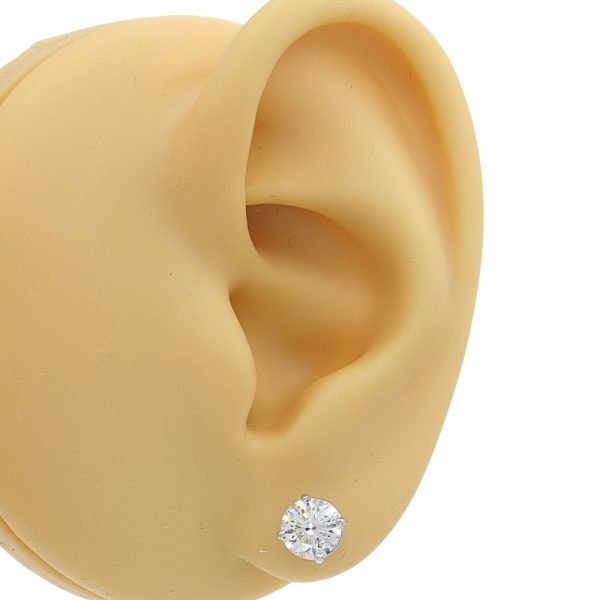 1.50 carat Round Diamond GIA Solitaire Stud Earrings White Gold Worn 83439