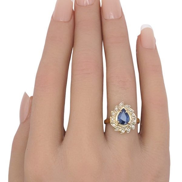1.50ctw Pear Natural Sapphire Ring 14K Gold worn