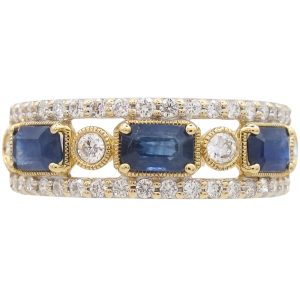 1.59ctw Diamond & Sapphire Band Ring 14K Gold