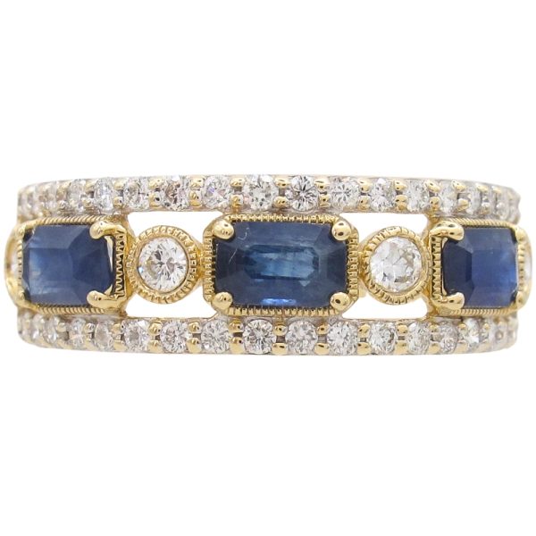 1.59ctw Diamond & Sapphire Band Ring 14K Gold