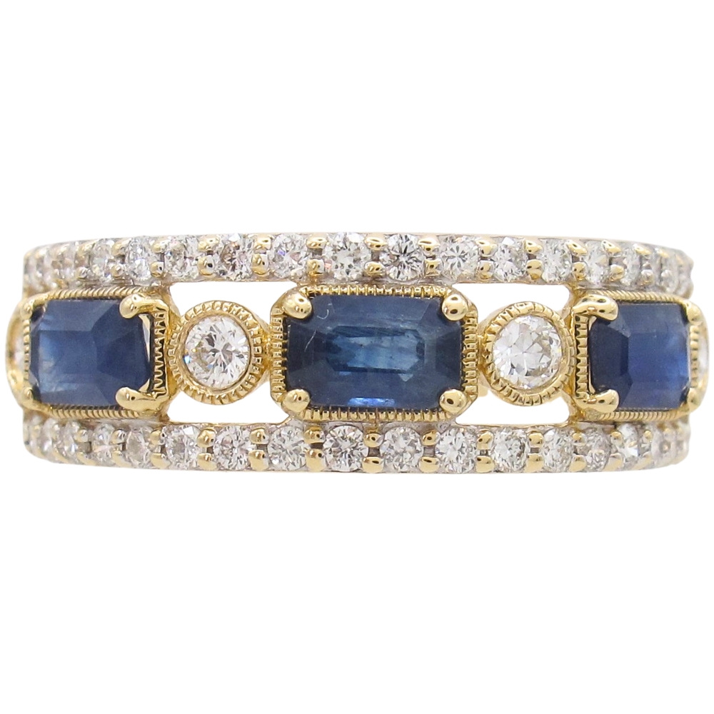 1.59ctw Diamond & Sapphire Band Ring 14K Gold
