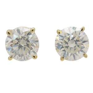 1.75 carat round diamond solitaire earrings yellow gold