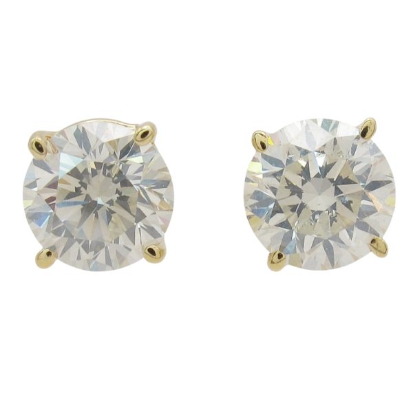 1.75 carat round diamond solitaire earrings yellow gold