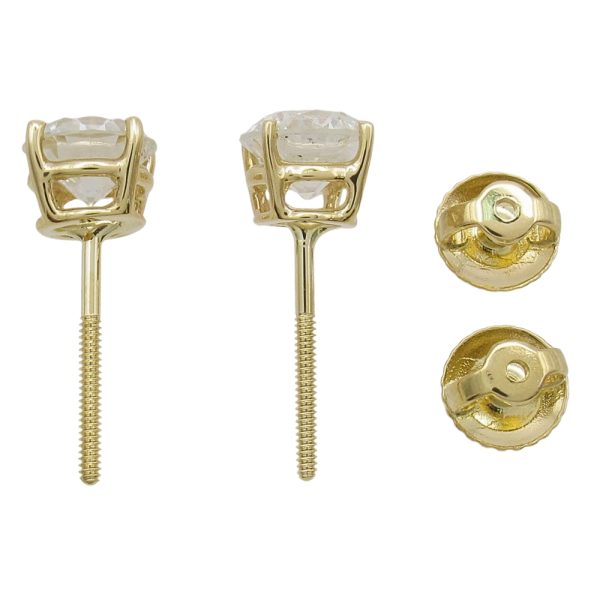 1.75 carat round diamond solitaire earrings yellow gold Side