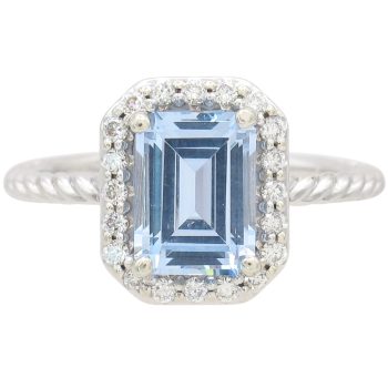 1.86ctw Aquamarine Ring with Diamond Halo in 14K White Gold