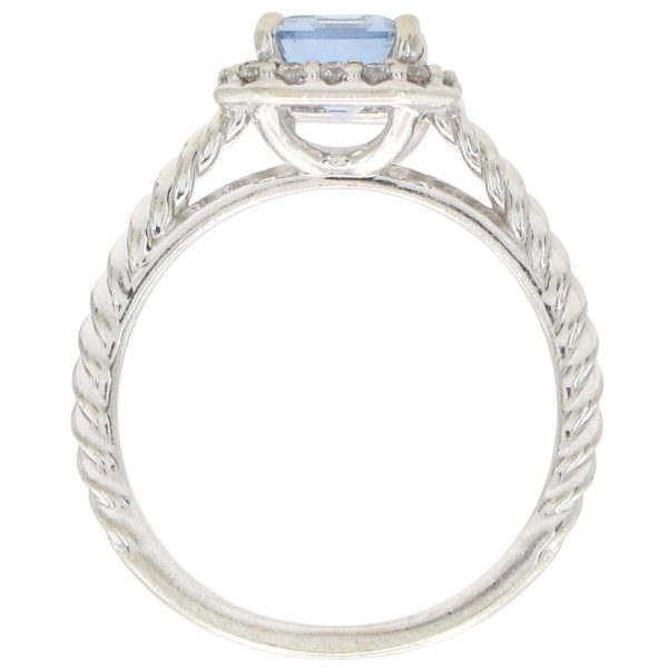 1.86ctw Aquamarine Ring with Diamond Halo in 14K White Gold profile