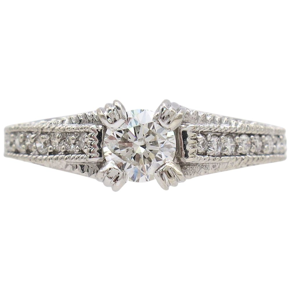 1ctw Round Diamond Detailed Engagement Ring 14K