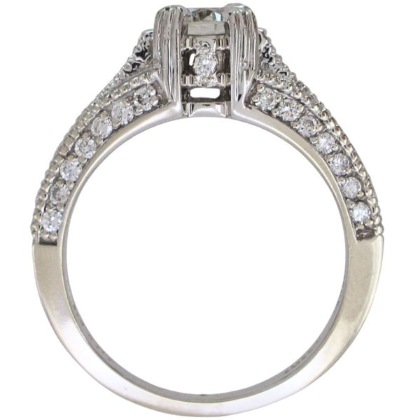 1ctw Round Diamond Milgrain Detailed Engagement Ring in 14K White Gold Profile