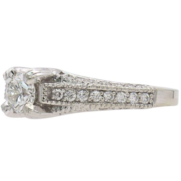 1ctw Round Diamond Milgrain Detailed Engagement Ring in 14K White Gold Side detail