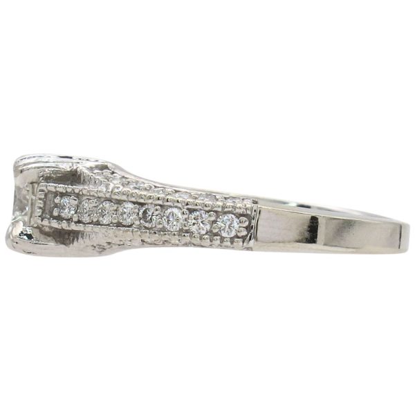 1ctw Round Diamond Milgrain Detailed Engagement Ring in 14K White Gold Side profile