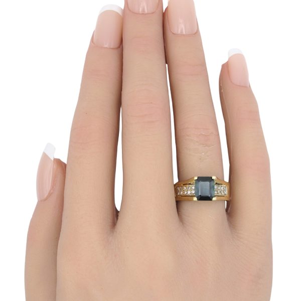 2.04ctw Blue Spinel Ring with Diamond Accent 14K Gold worn