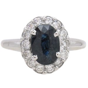 2.17ctw Natural Sapphire Ring with Diamond Halo 14K White Gold
