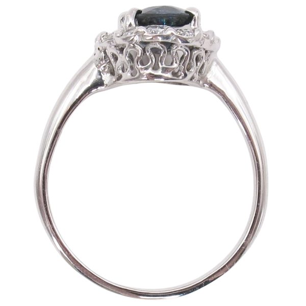 2.17ctw Natural Sapphire Ring with Diamond Halo 14K White Gold top