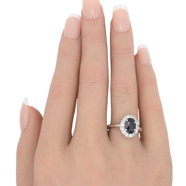 2.17ctw Natural Sapphire Ring with Diamond Halo 14K White Gold worn
