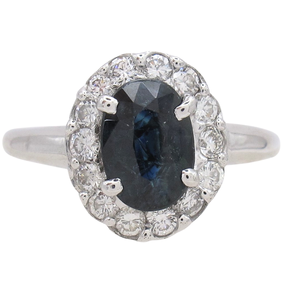 2.17ctw Natural Sapphire Ring with Diamond Halo 14K White Gold