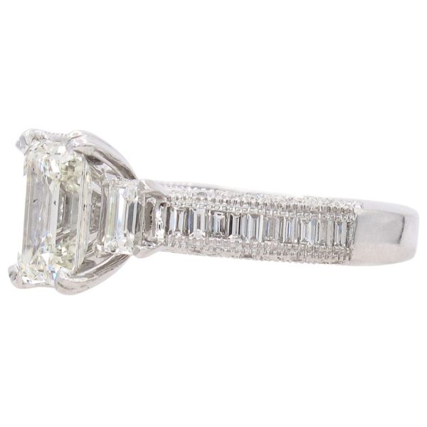 2.39ctw 3-Stone Emerald Cut Diamond Engagement Ring 14K White Gold Angled