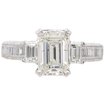 2.39ctw 3-Stone Emerald Cut Diamond Engagement Ring 14K White Gold Front