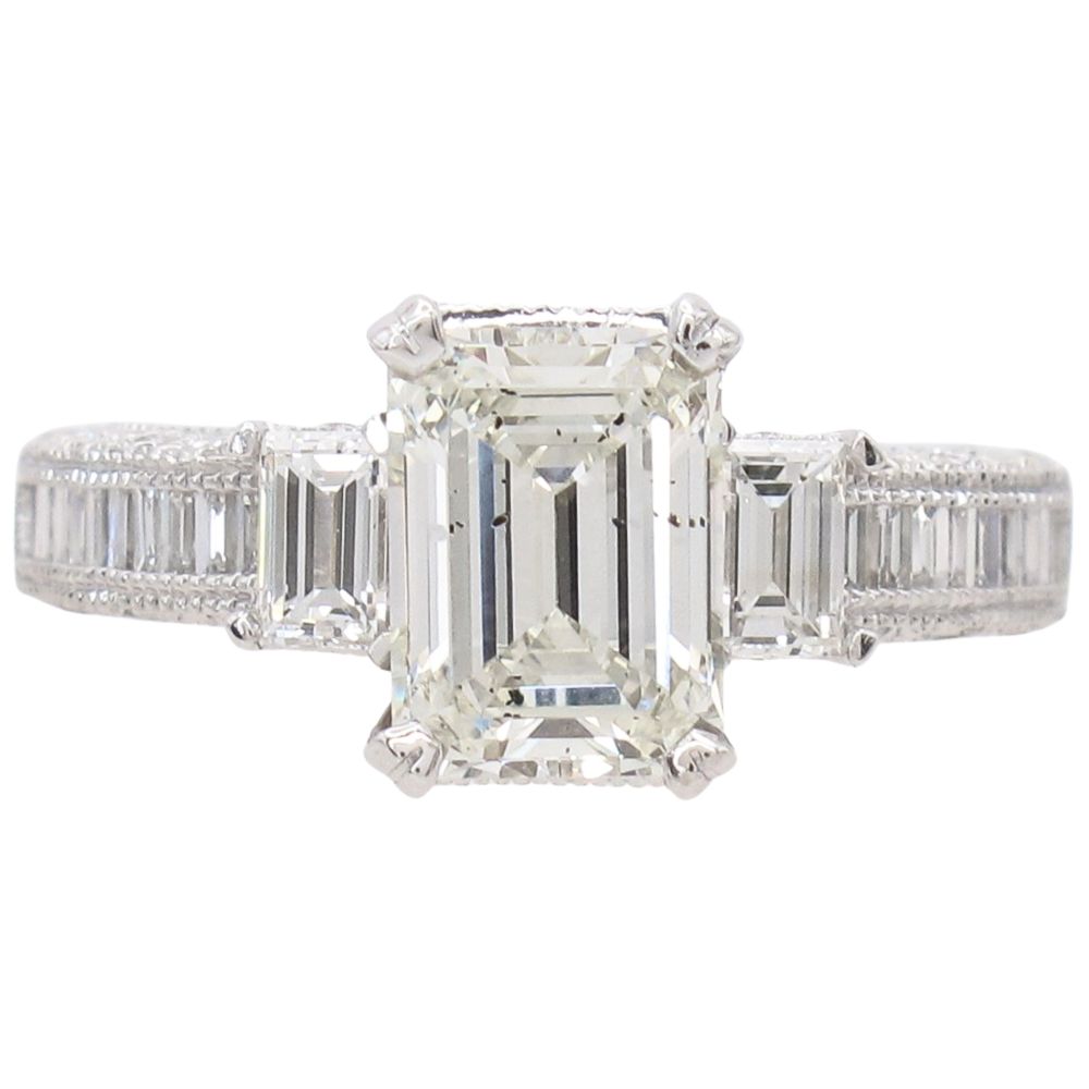 2.39ctw 3-Stone Emerald Cut Diamond Engagement Ring 14K