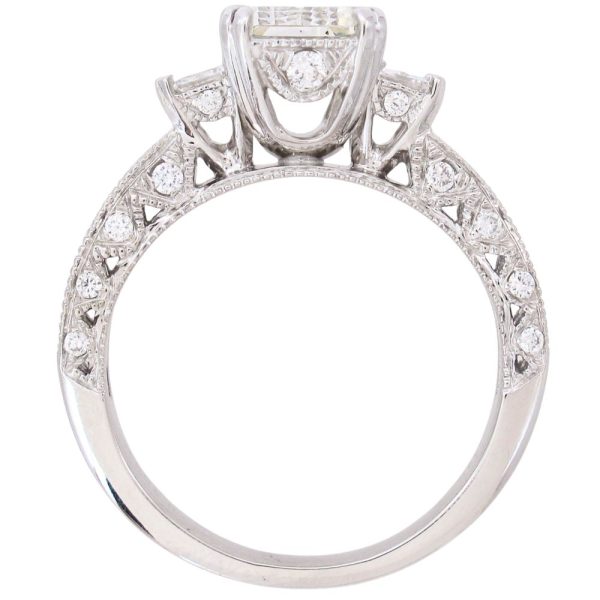 2.39ctw 3-Stone Emerald Cut Diamond Engagement Ring 14K White Gold Side Profile