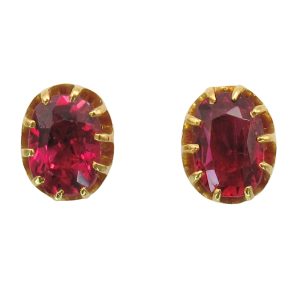 2.40ctw Antique Cushion Cut Ruby Edwardian Earrings 14K Gold