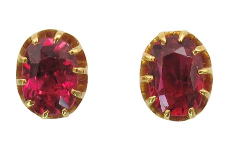 2.40ctw Antique Cushion Cut Ruby Edwardian Earrings 14K Gold