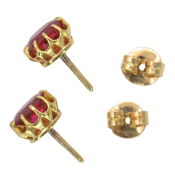 2.40ctw Antique Cushion Cut Ruby Edwardian Earrings 14K Gold side