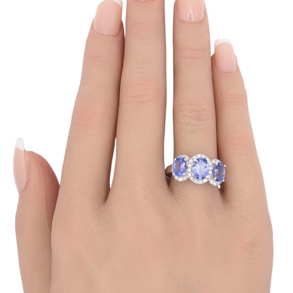 3.27ctw Tanzanite Three-Stone Ring 14K White Gold worn