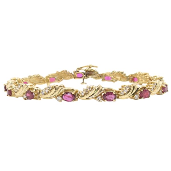 5.33ctw Natural Ruby Line Bracelet 14K Gold front
