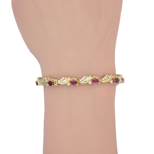 5.33ctw Natural Ruby Line Bracelet 14K Gold worn