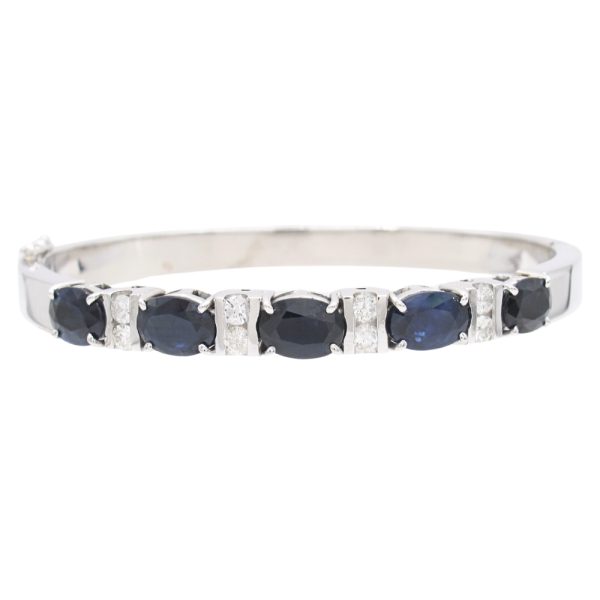 5.95ctw Sapphire Bangle Bracelet 14K White Gold front