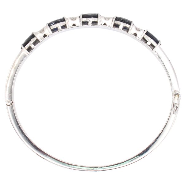 5.95ctw Sapphire Bangle Bracelet 14K White Gold profile