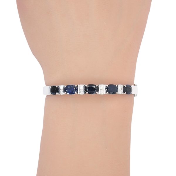 5.95ctw Sapphire Bangle Bracelet 14K White Gold worn