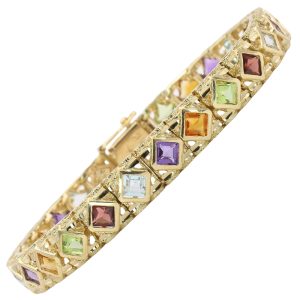 9.04ctw Step Cut Multi-Gemstone Bracelet 14K Gold front