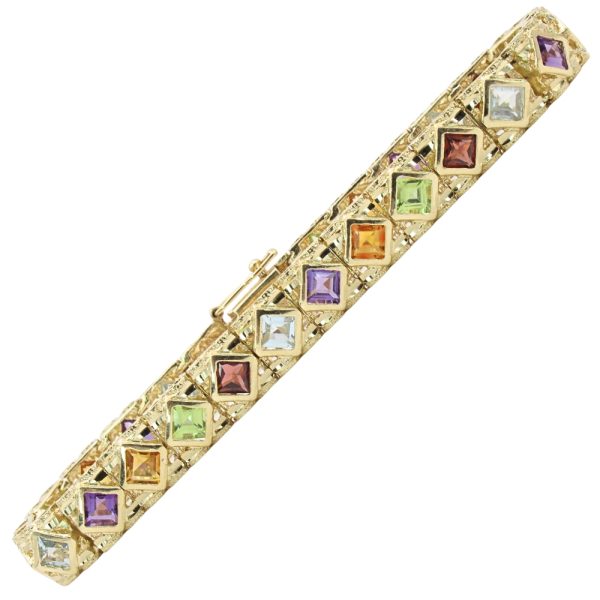 9.04ctw Step Cut Multi-Gemstone Bracelet 14K Gold full