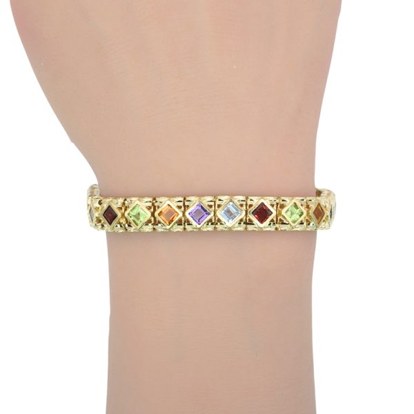 9.04ctw Step Cut Multi-Gemstone Bracelet 14K Gold worn