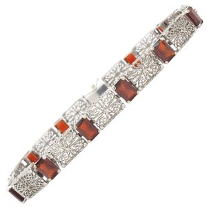 9.12ctw Garnet Filigree Bracelet 14K White Gold
