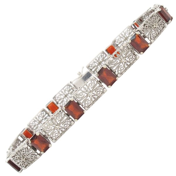 9.12ctw Garnet Filigree Bracelet 14K White Gold
