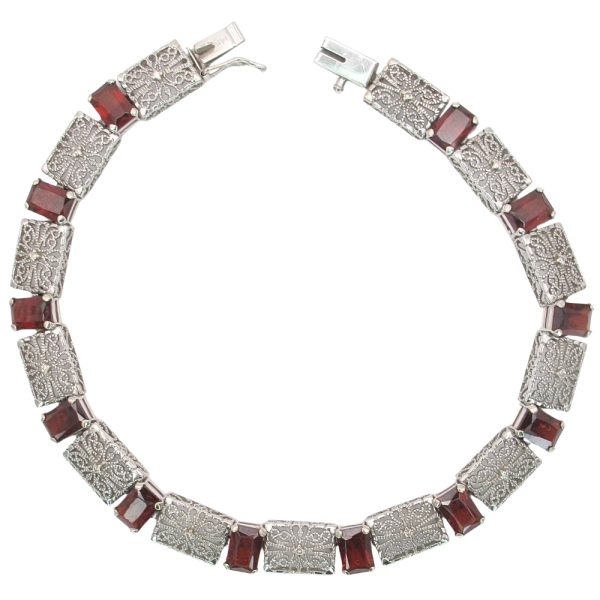 9.12ctw Garnet Filigree Bracelet 14K White Gold full