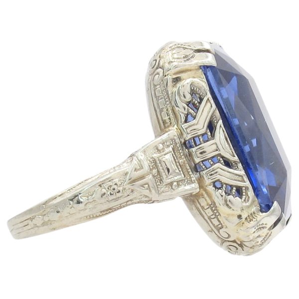 Art Deco 13.2ct Blue Spinel Ring 14K White Gold side