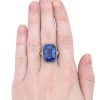 Art Deco 13.2ct Blue Spinel Ring 14K White Gold worn